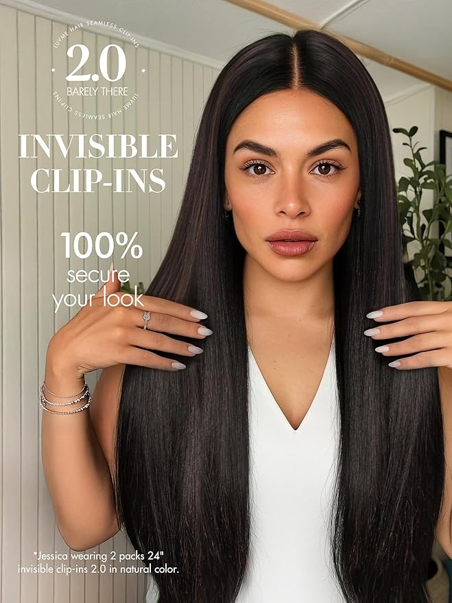 LUVME Invisible Clip in Hair Extensions Real Human Hair, 16 inch 2 Pack 220g 12Pcs, Natural Black Remy Human Hair Extensions Clip ins for Women, Natural Human Hair