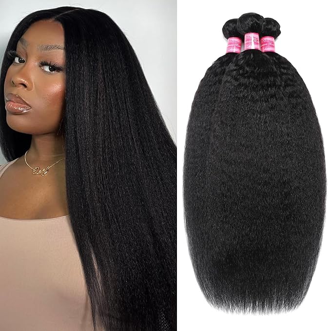 12A Kinky Straight Human Hair Bundles 20 20 20 Inch 100% Real Virgin Human Hair Yaki Straight Bundles Sew In Human Hair Extension for Black Women Natural Color