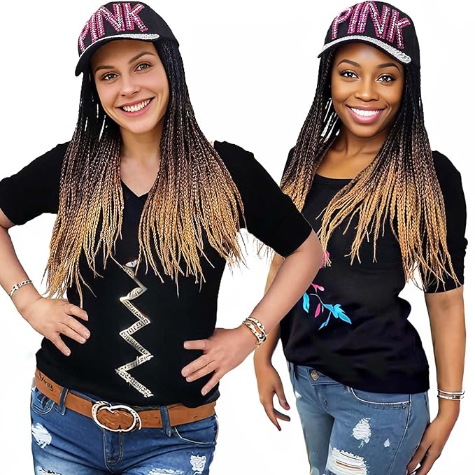 Bling Cap w/18 inch 3X Braids Wigs 100 Strands, Ombre Brown Hair Extensions, Breathable & Effortless Chic