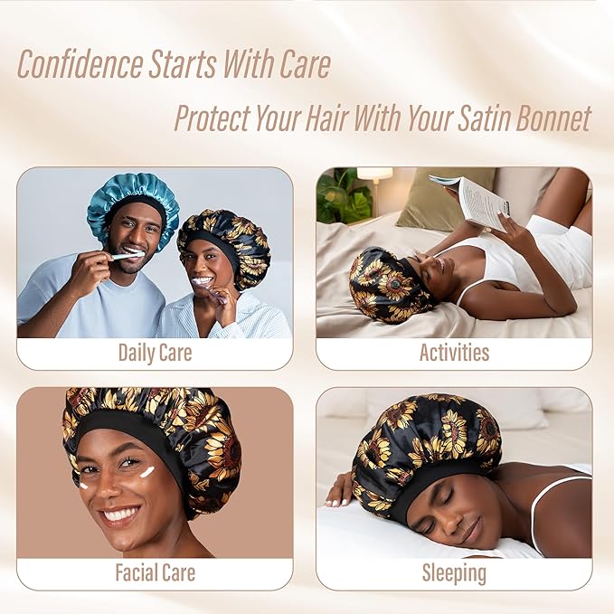 CAPLORD Double Sided Satin Bonnet for Sleeping - Adjustable Silk Sleep Cap for Women and Men