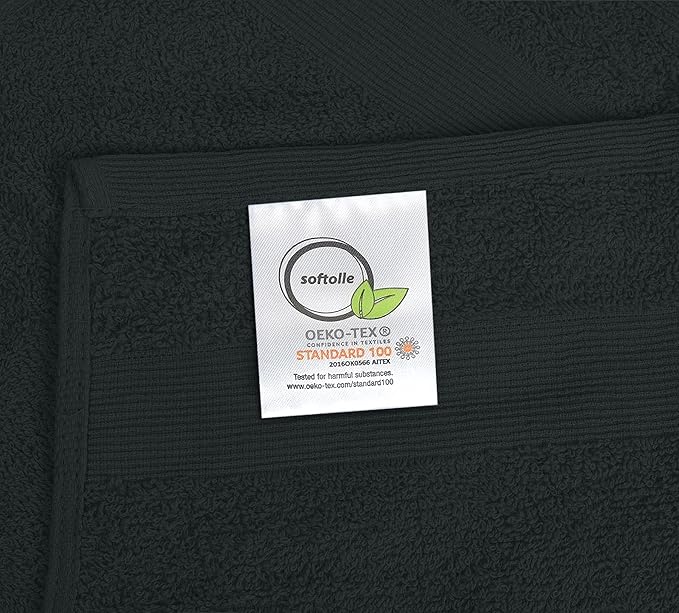 Premium Wash Cloths Pack of 12 (13" x 13") 100% Ring Spun Cotton | Luxury Washcloths | Ultra Soft Face Towels | Highly Absorbent Wash Cloths for face (Black)