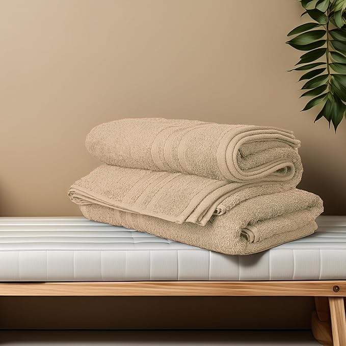Tens Towels Pack of 4 Soft Bath Towels, 100% Cotton, 27 x 54 Inches, Lightweight & Quick-Dry, Ideal for Daily Bathroom Use, Practical & Comfortable, Beige