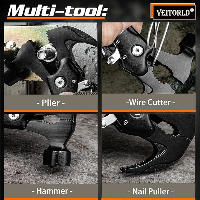 VEITORLD Papa Gifts for Christmas, All in One Tools Hammer Multitool, Gifts for Papa from Grandkids Grandchildren, Best Papa Ever Gifts, Stocking Stuffers for Men, Cool Gadgets Camping Accessories
