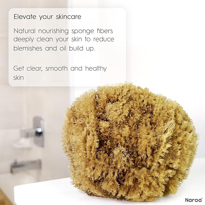 Naroa Exfoliating Natural Sponge for Shower | Bath Sea Loofah for Healthy Skin | Unbleached Bathing Body Scrubber Puff | Plastic Free (Medium)