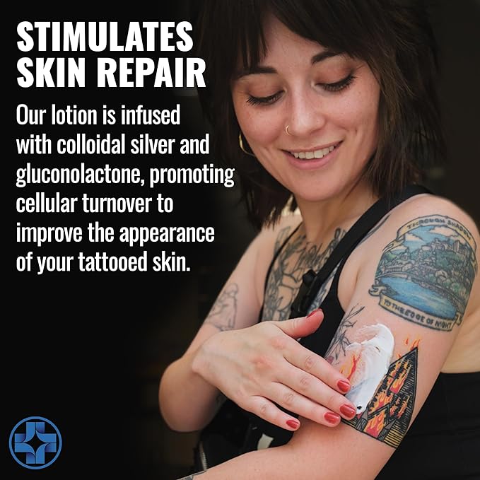 Saniderm Daily Tattoo Lotion (12 oz) – Premium, Organic Long-term Skin Care and Tattoo Aftercare for Vibrant Tattoos – Moisturizing Lotion for Tattooed Skin