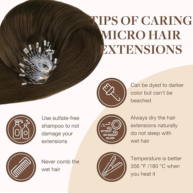 GOO GOO Micro Link Tip Hair Extensions, 22 Inch 50g 50S, Cold Fusion Invisible Remy Human Hair, 4A Chocolate Brown