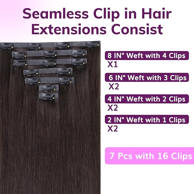 IDN BEAUTY Seamless Clip In Hair Extensions Human Hair Dark Brown Real Remy Virgin Human Hair Seamless Clip Ins For Black Women PU Weft Invisible Edge Thick Soft Hair ST 110g 18 Inches