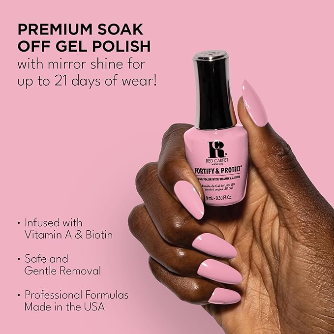 RC Red Carpet Manicure Fortify & Protect LED Gel Nail Color - Long-Lasting, Vibrant, Professional Quality, High Shine, Chip-Resistant - Infused with Vitamin A & Biotin (Top Billed Beauty, 0.3 Fl Oz)