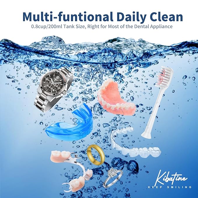 Ultrasonic Retainer Cleaner Machine with 4 UV Lights for Denture Aligner Retainer Mouth Guard Jewelry Rings, Ultrasonic Denture Cleaner for All Dental Appliances