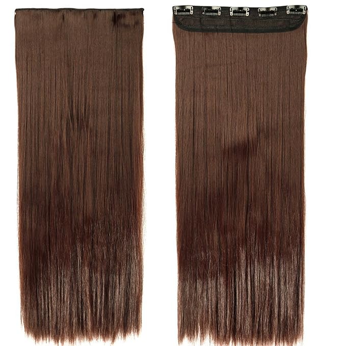 S-noilite 26" Straight Curly 3/4 Full Head One Piece 5clips Clip in Hair Extensions Long Poplar Style for Women Gifts 22colors (26" - Straight, Light Brown)