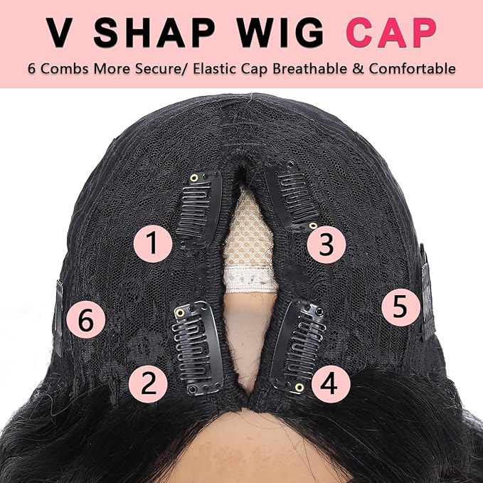 V Part Wig Human Hair Kinky Straight Human Hair Wigs Upgrade U Part Human Hair Wig for Women No Leave Out No Sew In 200% Density Natural Color 18 Inch