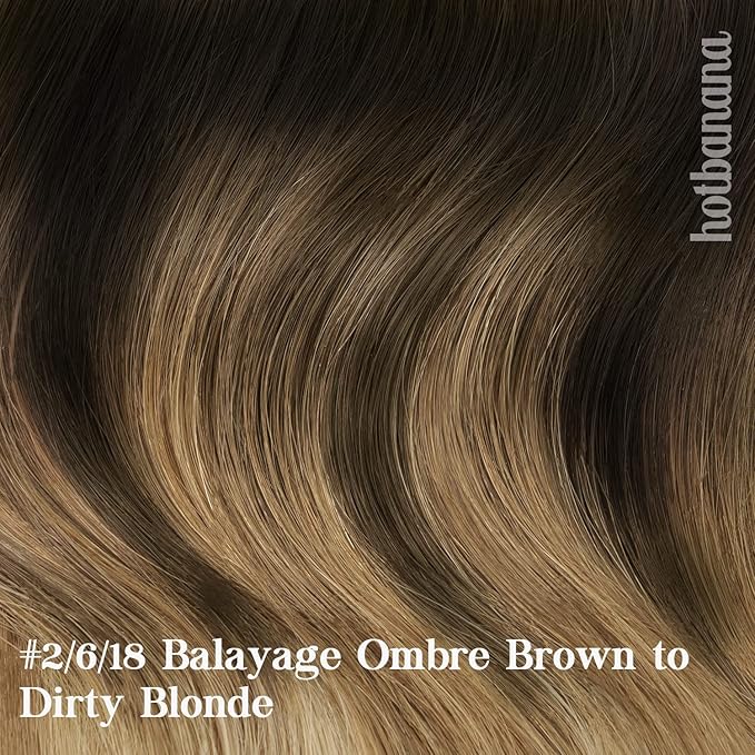 HOTBANANA Human Hair Clip in Hair Extensions, Dark Brown to Chestnut Brown and Dirty Blonde Highlighted 120g Clip in Hair Extensions Real Human Hair Straight Remy Hair 20 Inch 7pcs