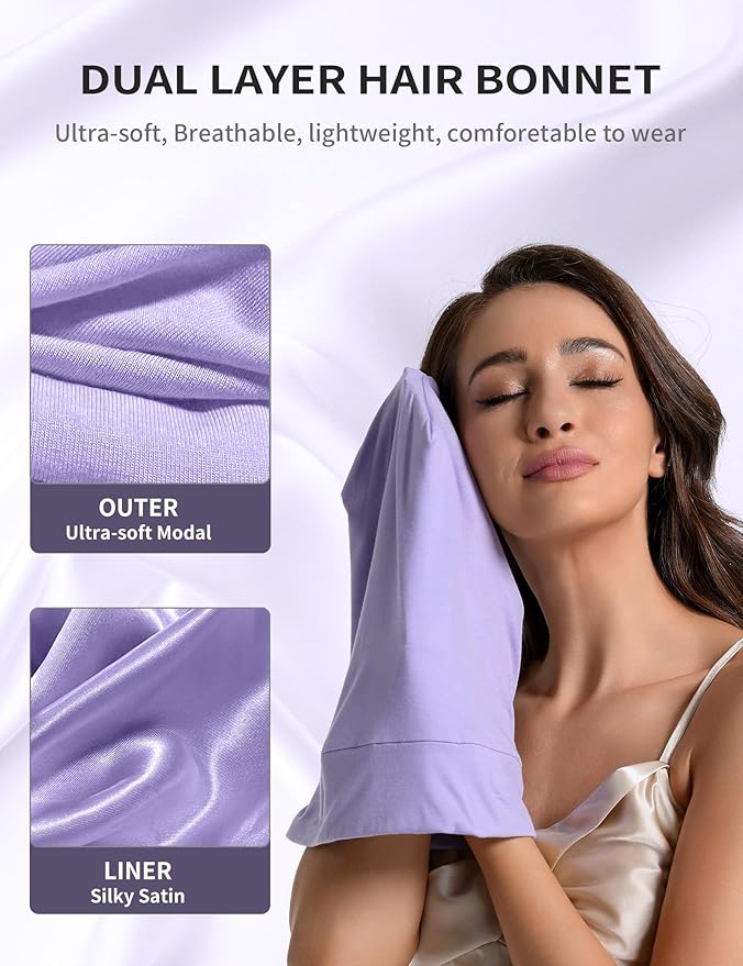 Satin Lined Bonnet for Sleeping Women Men - Adjustable Sleep Cap, Slouchy Beanie Hair Wrap for Curly Braid Locs