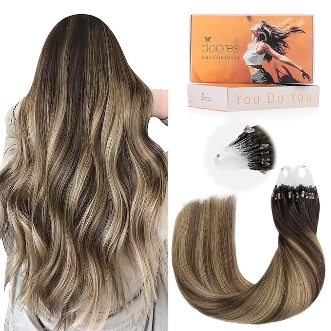 DOORES Microlink Hair Extensions Human Hair - Chocolate Brown to Honey Blonde, 24 Inch 50g/50s, Beaded Remy Hair