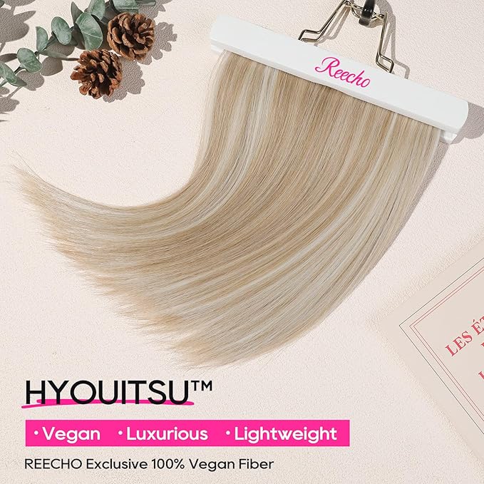 REECHO Invisible Wire Hair Extensions with Thinner Softer Lace Weft 12" Short Straight Clips in Secret Hairpiece for Women 12 Inch (Pack of 1) - Ash Blonde with Highlights