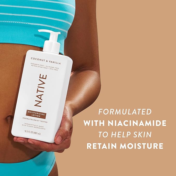 Native Body Lotion Contains Naturally Derived Plant-Based Moisturizers for Women and Men | Restores Dry Skin, Coconut & Vanilla, 16.5 fl oz