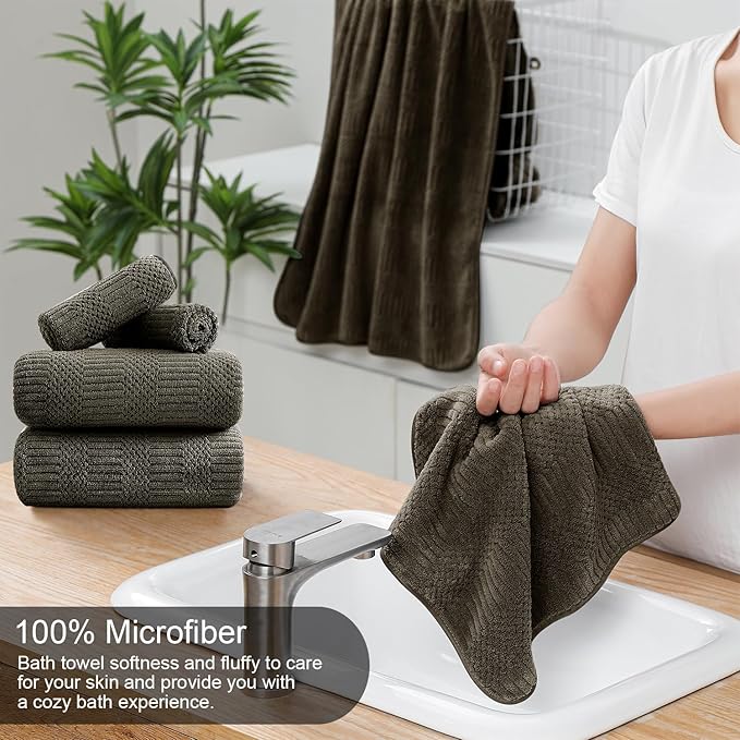 Ycosy 4 Pack Extra Large Microfiber Bath Towels Set,35x70 inches,600GSM,Less Lint Highly Absorbent Super Soft & Quick Dry,Oversized Bath Towels,Perfect for Bathroom Gym Pool,Brown