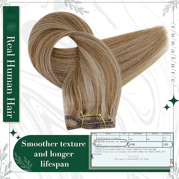 RUNATURE Human Hair Clip in Extensions, 10 Inch Short Clip in Hair Extensions Real Human Hair, Remy Natural Hair for Women, Easy to Apply, 50g 3pcs #10P16 Dark Blonde Highlight Caramel Blonde