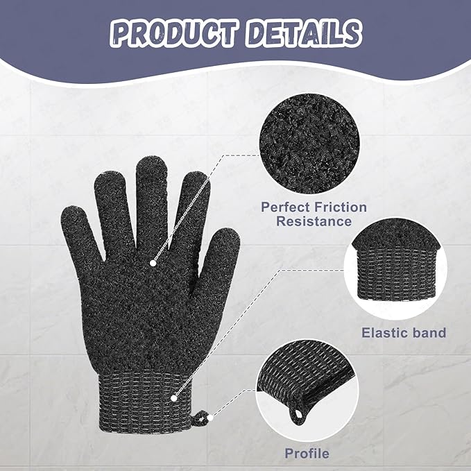 Exfoliating Dual Texture Bath Gloves for Shower Spa Massage and Body Scrubs, Dead Skin Cell Remover, body scrubber with Hanging Loop
