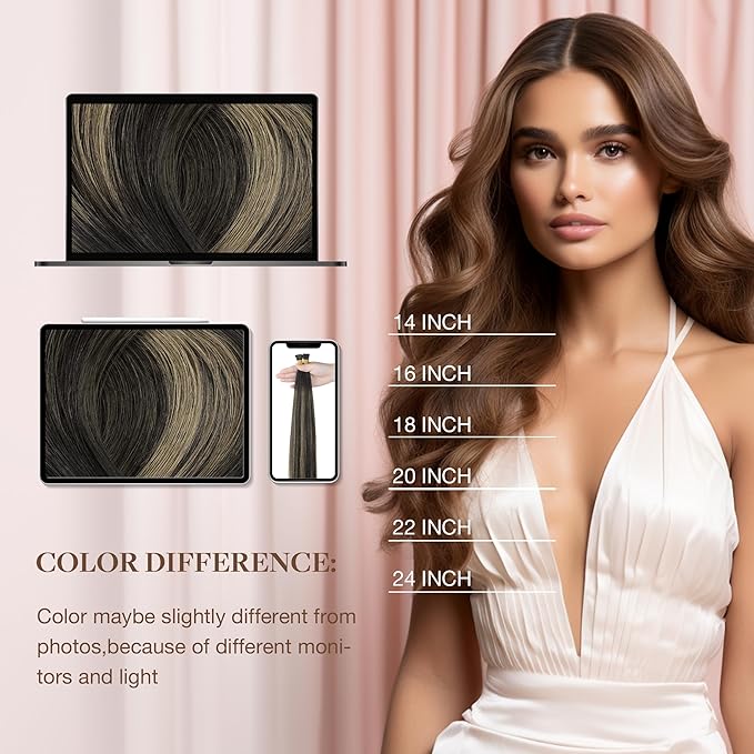 GOO GOO I Tip Hair Extensions, Real Human Hair, 16inch 50g 100S, Cold Fusion I Tip, Invisible Remy, 1B/19/1B Natural Black to Light Blonde