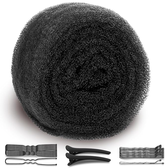 Hair Bumps for Volume Insert, Hair Sponge for Updo - Hair Mesh Filling Padding for Women - Bobby Pins - U Shape Hair Pin, Comb and Plastic Clips, Black