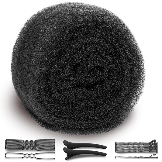 Hair Bumps for Volume Insert, Hair Sponge for Updo - Hair Mesh Filling Padding for Women - Bobby Pins - U Shape Hair Pin, Comb and Plastic Clips, Black