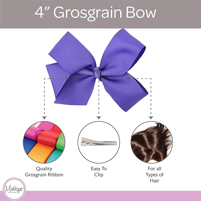 4 Inch Grosgrain Hair Bow for Girls (Light Purple)