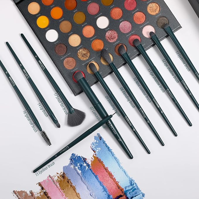 DUcare Christmas Makeup Gift Set 19 Pcs,17pcs Brushes Brush 1pc Cleaning Mat and 1pc Makeup Sponge Professional Face Powder Eye Shadow Powder Liquid Brushes