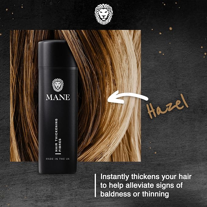 Mane Hair Building Fibers for Women & Men, for Fine & Thinning Hair, Thicker Fuller Looking Hairstyle, Conceal Bald Spots - Hazel