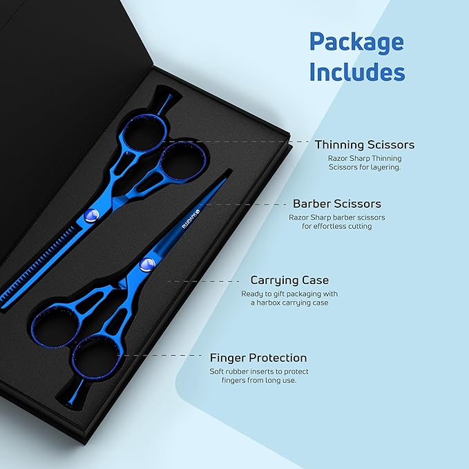 Suvorna Professional Hair Scissors with Thinning Shears | 2 Pcs Hair Shears | J2 Japanese Stainless Steel Hair Cutting Scissors | 5.5" Hair Shear Professional - tijeras de peluqueria profesional.