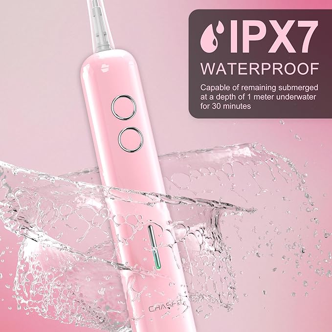 Electric Toothbrush Wave Oscillation & Vibration Sonic Tooth Brush for Adults BASS-Brushing Technique Travel Rechargeable Toothbrushes 4 Soft Bristle Replace Heads IPX7 Gifts for Men Women Pink