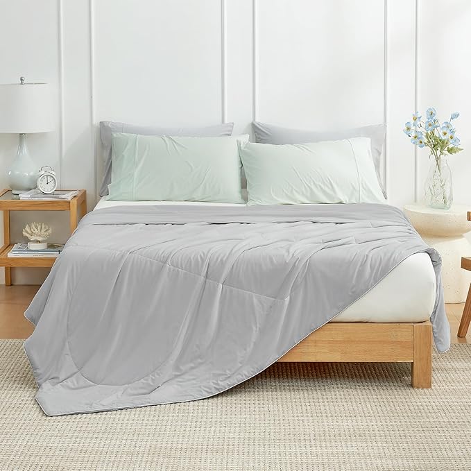 Cozy Bliss Cooling Comforter Twin Size, Cooling Blankets for Hot Sleepers and Night Sweats, Gray Summer Comforter for Twin Size Bed, Breathable Soft Lightweight Silk Smooth