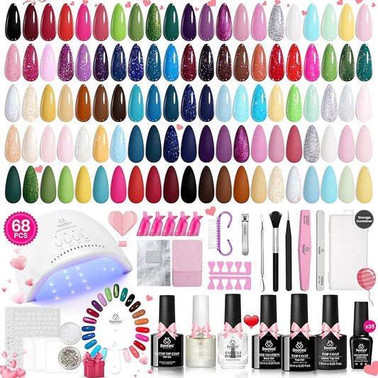 Beetles Gel Nail Polish Kit with UV Light 68 PCS Set 35 Colors Pastel Red Gel Polish with Base and Matte&Glossy Top Coat Soak Off Nail Kit All Year Manicure Tools Gifts for Women