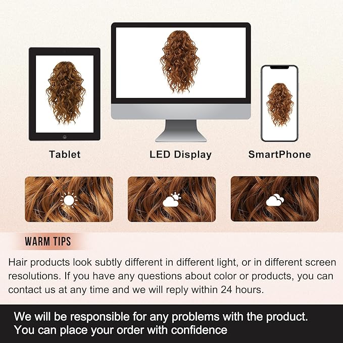 Flufymooz Ponytail Extension, 12" Short Claw Ponytail Extension Wavy Curly Jaw Clip in Pony tails Hair Extension Natural Synthetic Hairpiece for Women (Copper Red)