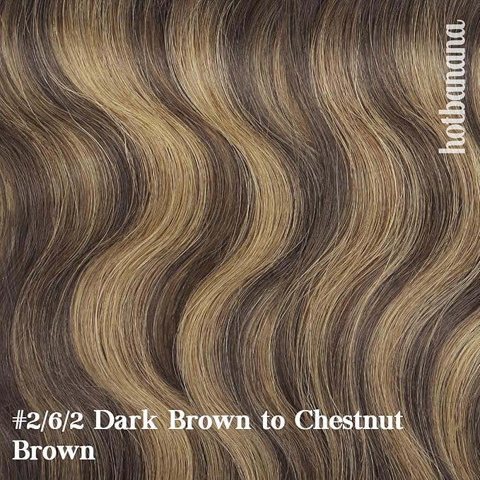 HOTBANANA Human Hair Clip in Hair Extensions, Balayage Dark Brown Mixed Chestnut Brown 75g Clip in Hair Extensions Real Human Hair Straight Remy Hair Dark Roots Ombre 12 Inch 7pcs