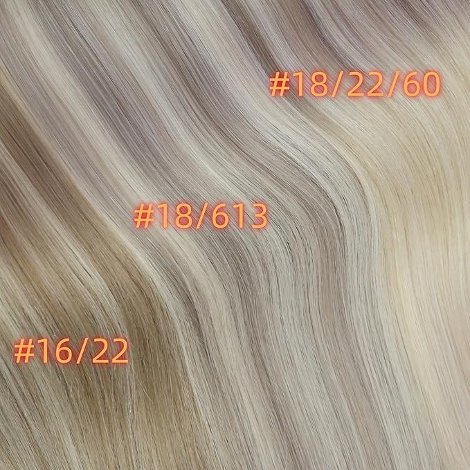 Full Shine Blonde Clip in Hair Extensions Highlights Human Hair Clip ins Ash Blonde Mix Bleach Blonde PU Clip in Hair Extensions Remy Hair 12 Inch 8 PCS 80 G