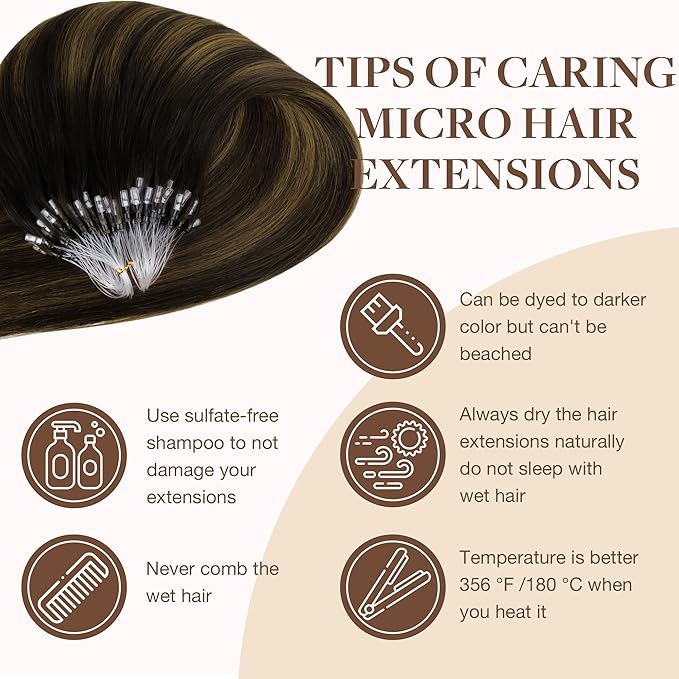 GOO GOO Micro Link Tip Hair Extensions, 22inch 50g 50S, Cold Fusion Invisible Remy Human Hair, 1B/6/1B Balayage Natural Black to Chestnut Brown