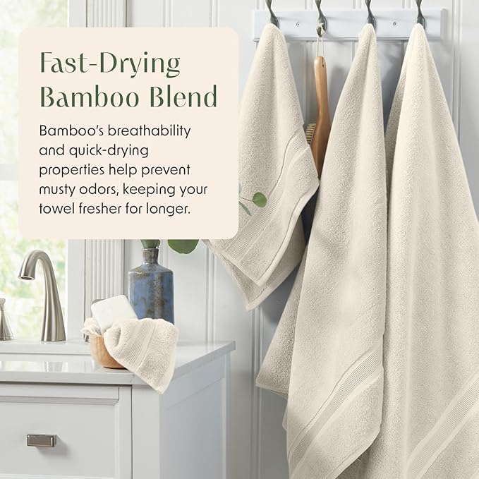 Springtree Home Luxury Viscose from Bamboo Bath Towel Set 6 Piece Set | 35% Viscose from Bamboo - 65% Cotton | Absorbent Quick-Dry Towels for Bathroom | Oeko-TEX Standard 100 Cotton | Sand