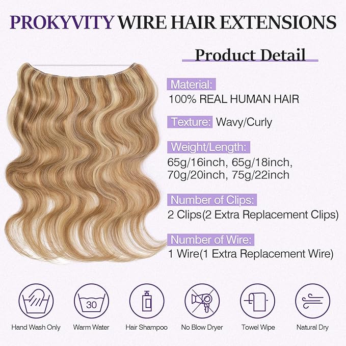 Halo Hair Extensions Real Human Hair,Halo Hair Extension 100% Human Hair,Wire Hair Extensions,Wavy Golden Brown Mixed Bleach Blonde,22 inch/75g