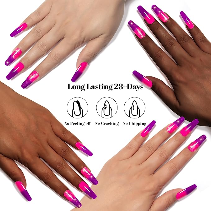 YTD Likomey Color Changing Gel Nail Polish 2 Pcs Set,15ml Hot Pink To Purple Pure Color and Brocade Glitter Nails Gel Kit,Thermal Ombre Change Colors Salon Manicure Fall Winter UV Varnish,WB2-4