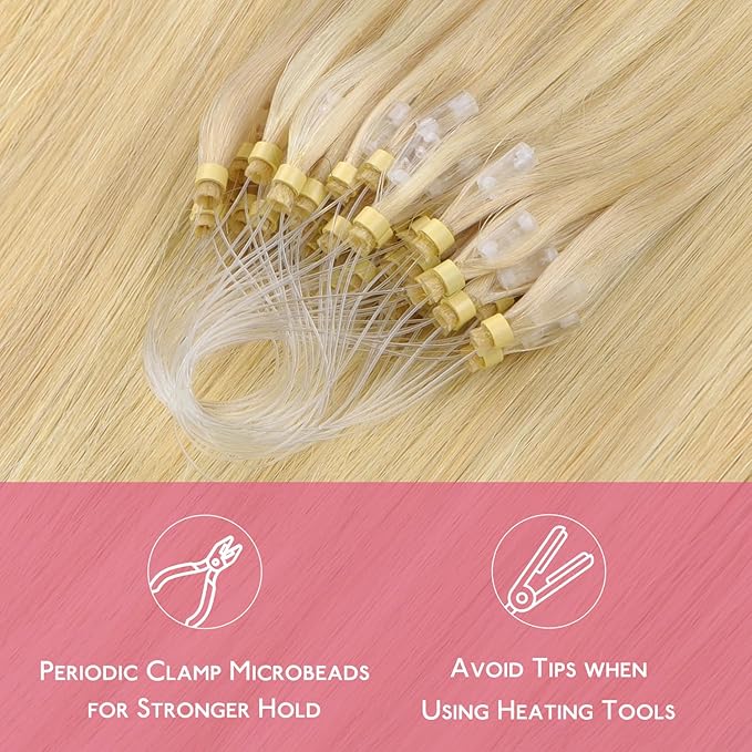 WENNALIFE Microlink Hair Extensions Human Hair, 50g 50s 14 Inch Light Blonde Highlighted Golden Blonde Remy Hair Microbead Micro Link Microloop Microring Invisible Straight Natural Fusion Installation