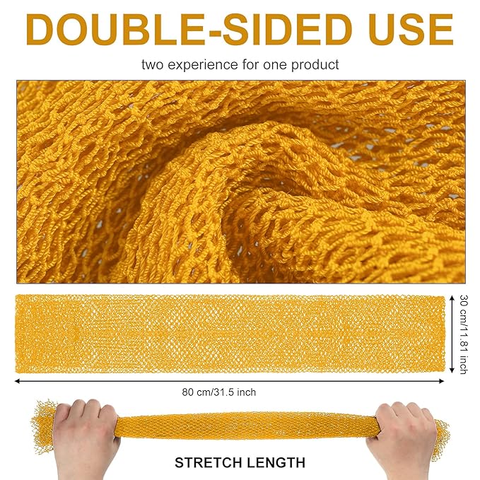 Geiserailie African Net Sponge Long Bathing Net Shower Body Scrubber Back Scrubber Skin Smoother Bathing Sponge for Daily Use or Stocking Stuffer(Yellow)