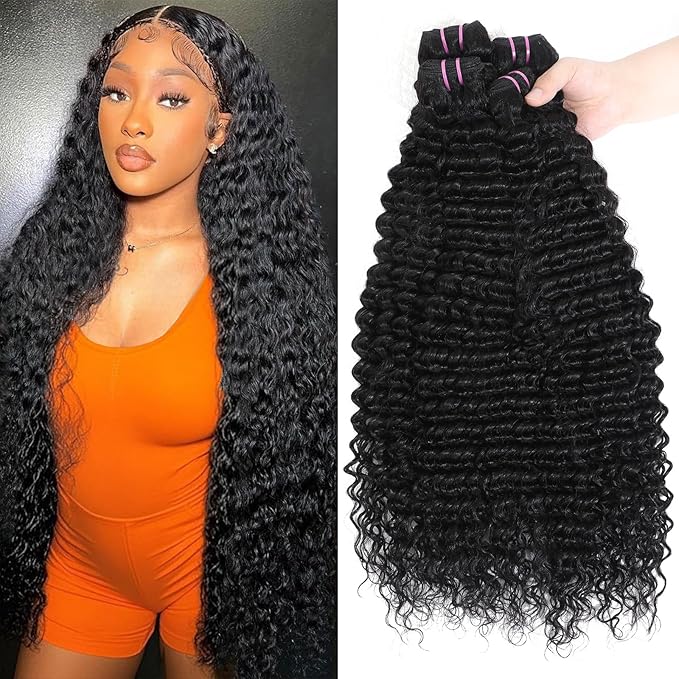 15A Raw Indian Human Hair Bundles Deep Wave Bundles Human Hair,Triple Lifespan Virgin Remy Hair,No Tangle Shedding,Keep Texture Silky Soft After Multiple Washes (4 Bundles Deep wave, 18 20 22 24)