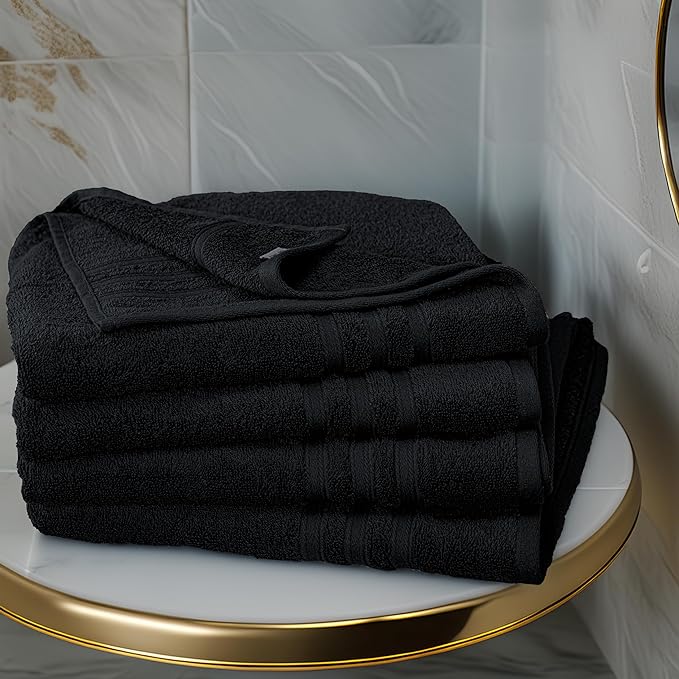 Tens Towels Pack of 4 Soft Bath Towels, 100% Cotton, 27 x 54 Inches, Lightweight & Quick-Dry, Ideal for Daily Bathroom Use, Practical & Comfortable, Black
