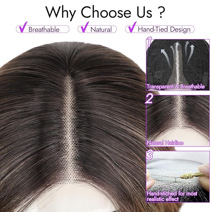 Ombre Light Brown With Blonde Short Wavy Wig for Women Lace Hairline Bob Style Synthetic Heat Resistant - Natural Appearance for Everyday Hairstyle 14 Inch