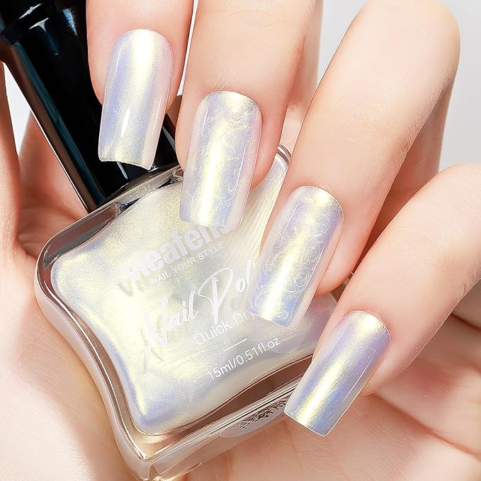 Pearl Yellow Iridescent Nail Polish 15ml - Aurora Mermaid & Unicorn Glossy, Quick Dry Air Dry Long Lasting, Oil-Based Vegan Nail Art Polish - DIY at Home