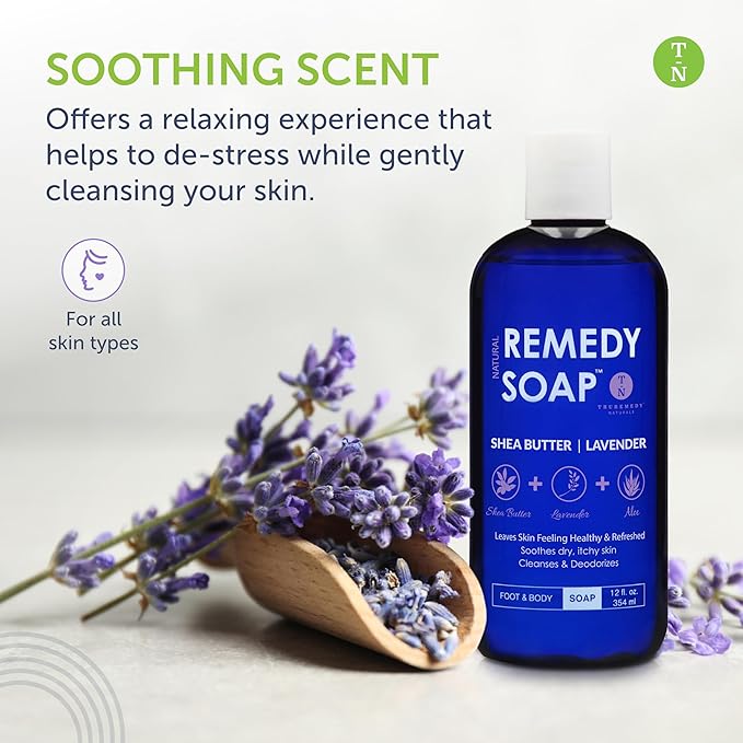 Truremedy Naturals Body Wash 2-pack (12 oz Each) Natural Antifungal Shower Gels - Tea Tree & Peppermint and Lavender