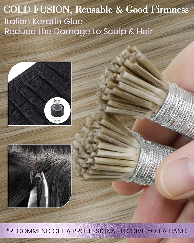 LaaVoo I Tip Hair Extensions Blonde Highlight Itip Hair Extensions Human Hair Invisible Seamless 50s 50g 20in