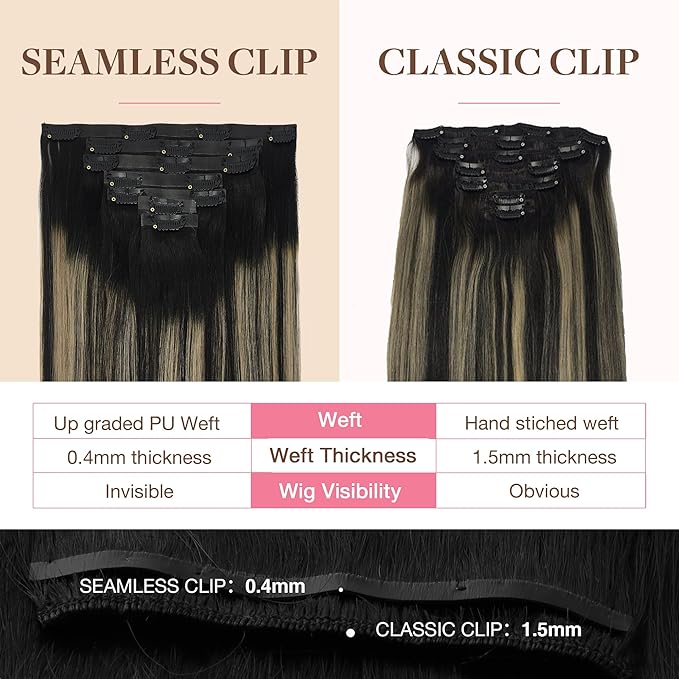 GOO GOO Clip in Hair Extensions Real Human Hair, Remy Human Hair Extensions Clip ins for Women, Natural Human Hair, 22inch 160g 7Pcs, #1B/6/1B Balayage Natural Black to Chestnut Brown