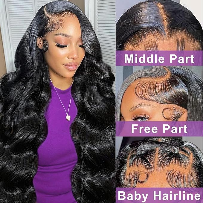 Lace Front Wigs Human Hair Body Wave 180 Density Human Hair Wigs for Women Pre Plucked 13x4 HD Lace Frontal Wig Glueless Natural Black 26 inch